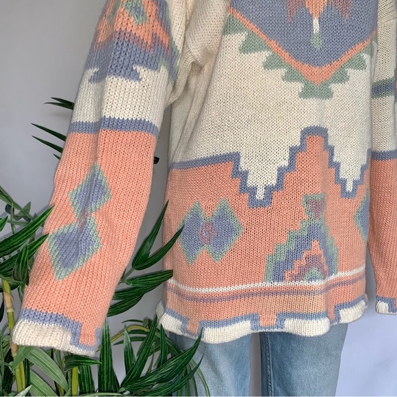 v i n t a g e :: Chunky Aztec Oversized Abstract Retro Knit Sweater - Picture 5 of 14